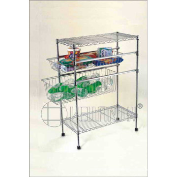 Multi-Functional Adjustable Chrome Fruit and Vegetable Storage Trolley Rack (CJ-C1116)